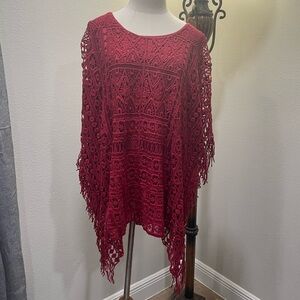 Catherines Red Crochet Poncho
